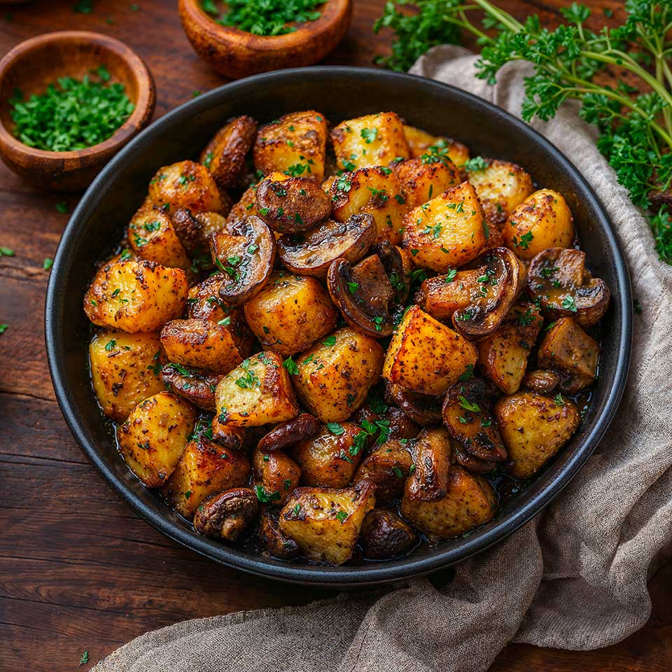 Mushroom Stew with Roasted Potatoes - Maison Marmite