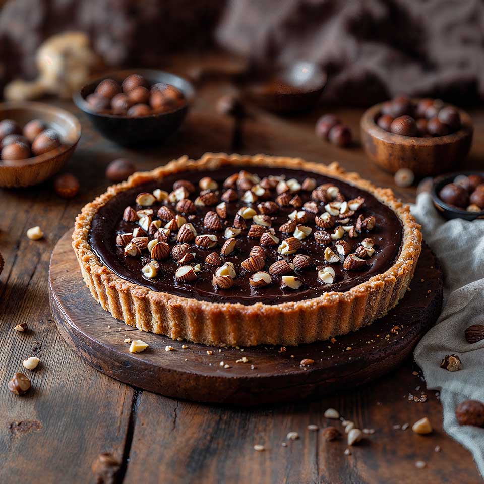 Dark Chocolate and Roasted Hazelnut Tart - Maison Marmite