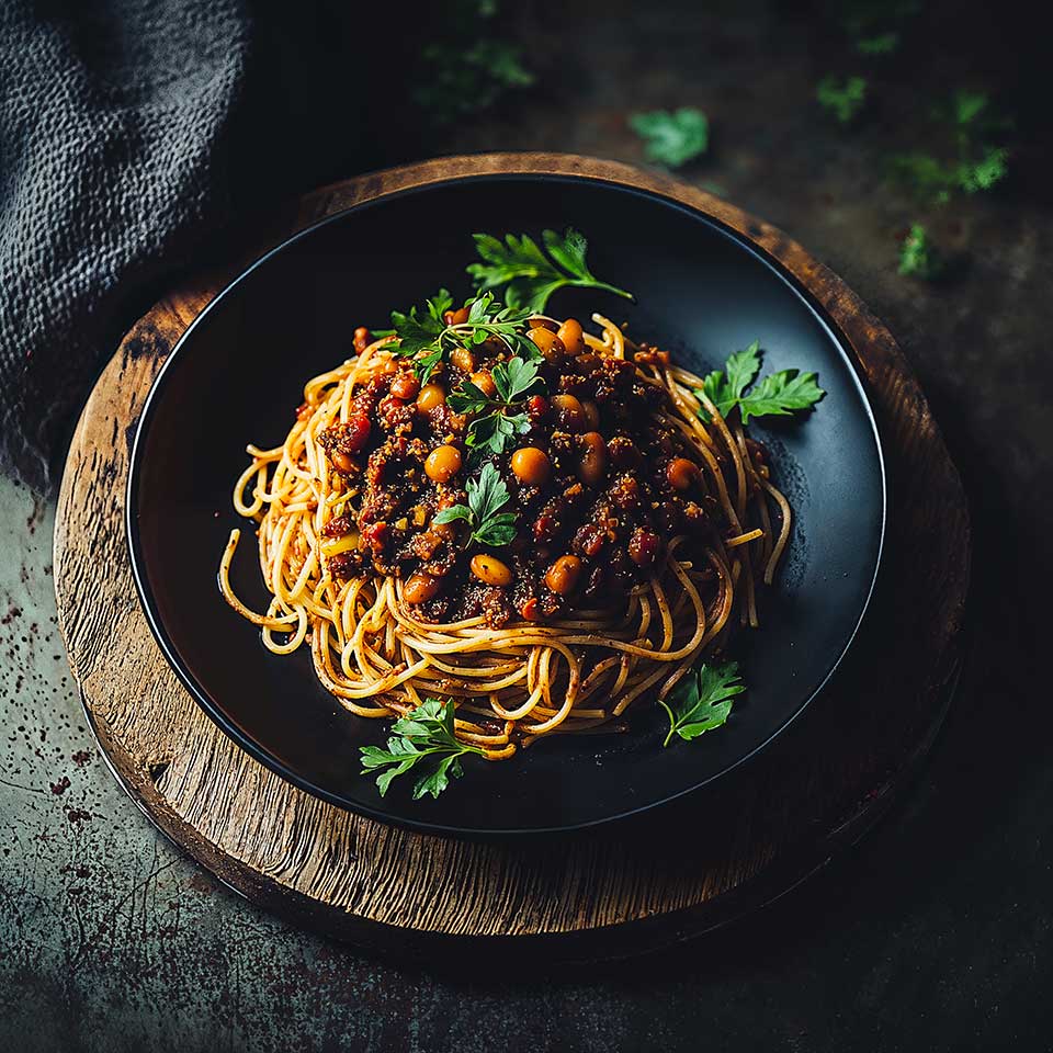 Spaghetti with Red Bean and Roasted Pepper Ragù - Maison Marmite